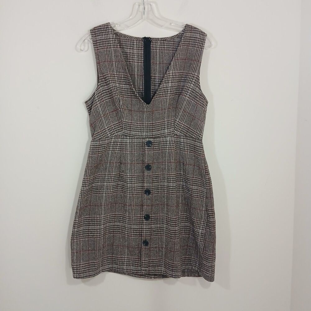 SheIn Y2K Women Brown Plaid Sleeveless Mini Jumper Dress Preppy Academia Medium - Picture 3 of 7